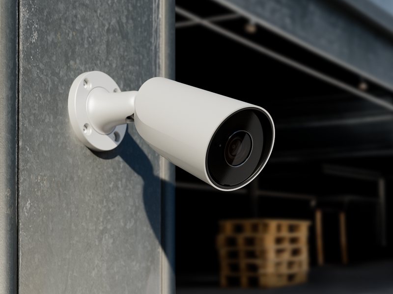 Caméra Ajax BulletCam blanche fixée sous un auvent