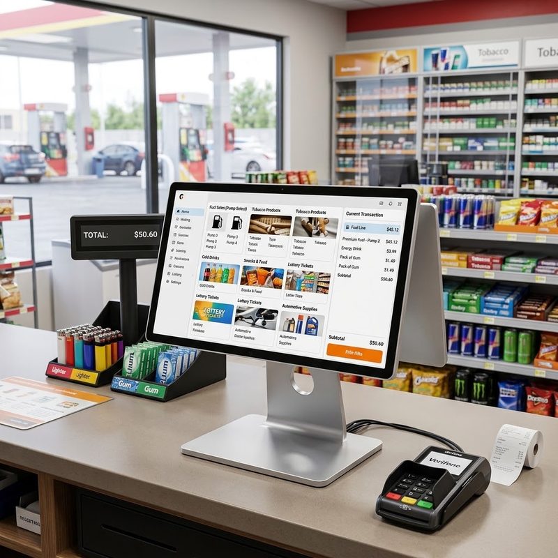 Caisse tactile et terminal de paiement sur un comptoir